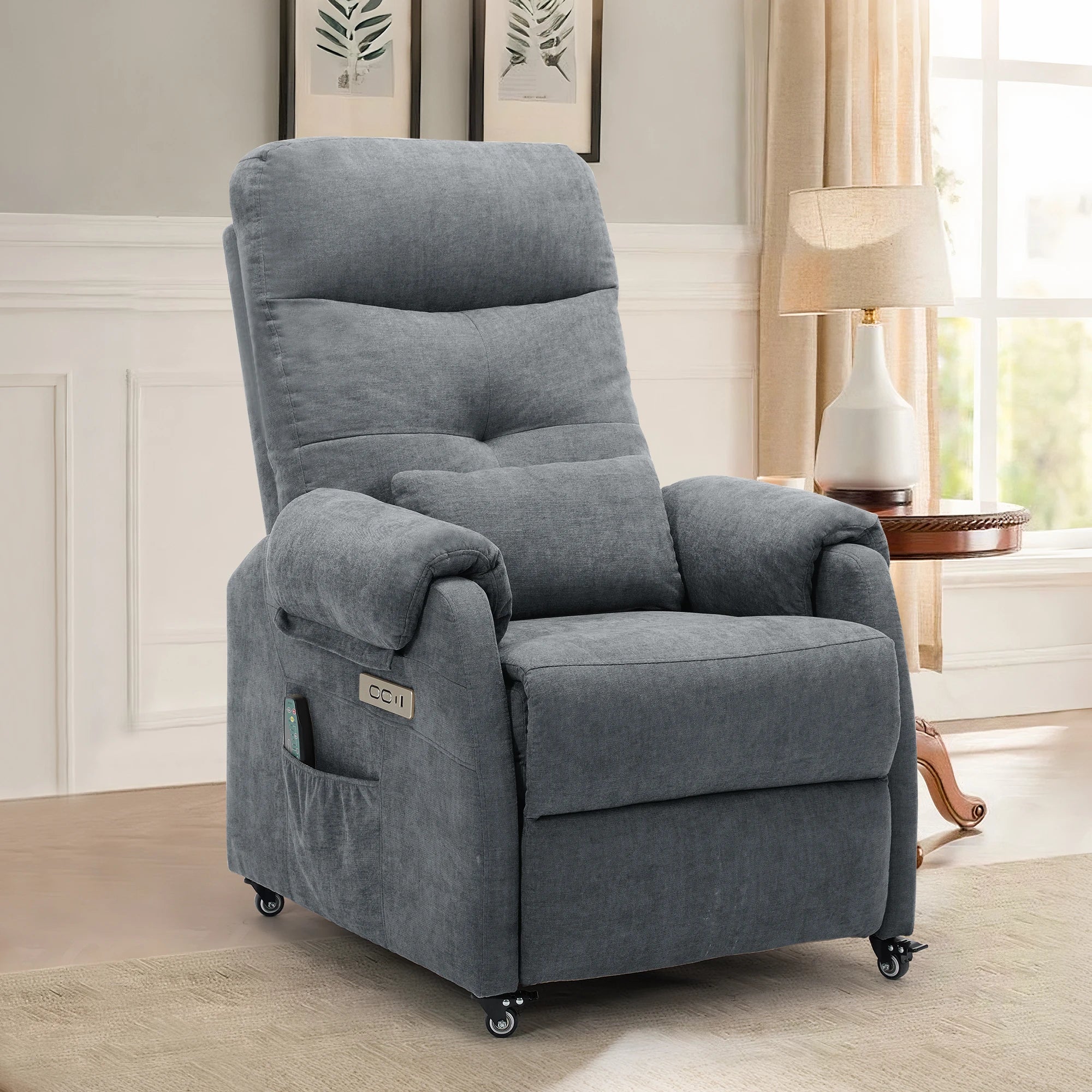 Power Small Recliner Chair for Small Spaces with Wheels and USB Ports