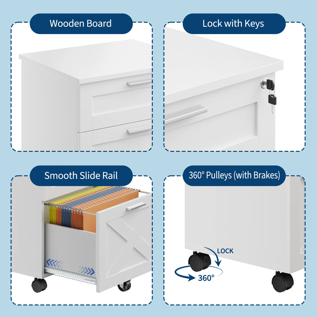 3 Drawer Rolling File Cabinet with Lock & Casters