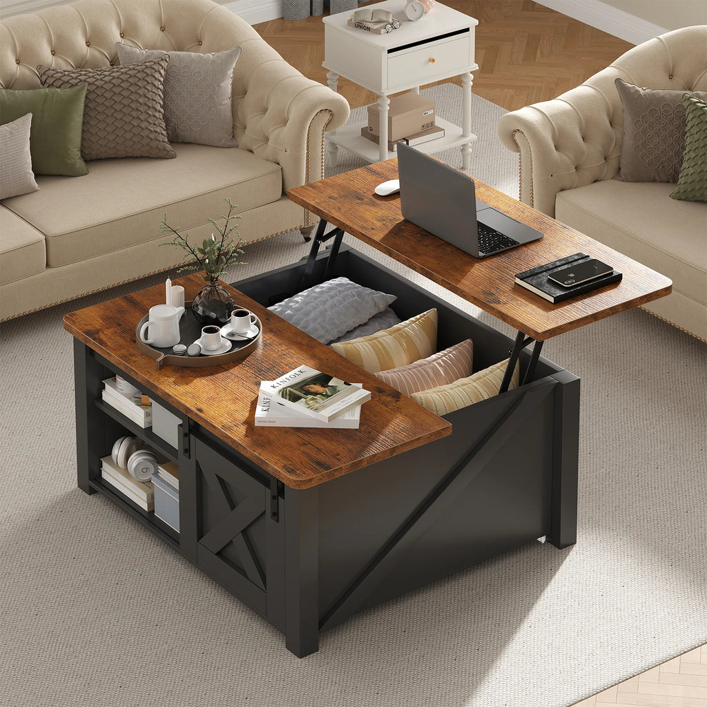 31.5IN Wood Lift Top Coffee Table Living Room Adjustable Storage Shelf Easy Lift Or Lower