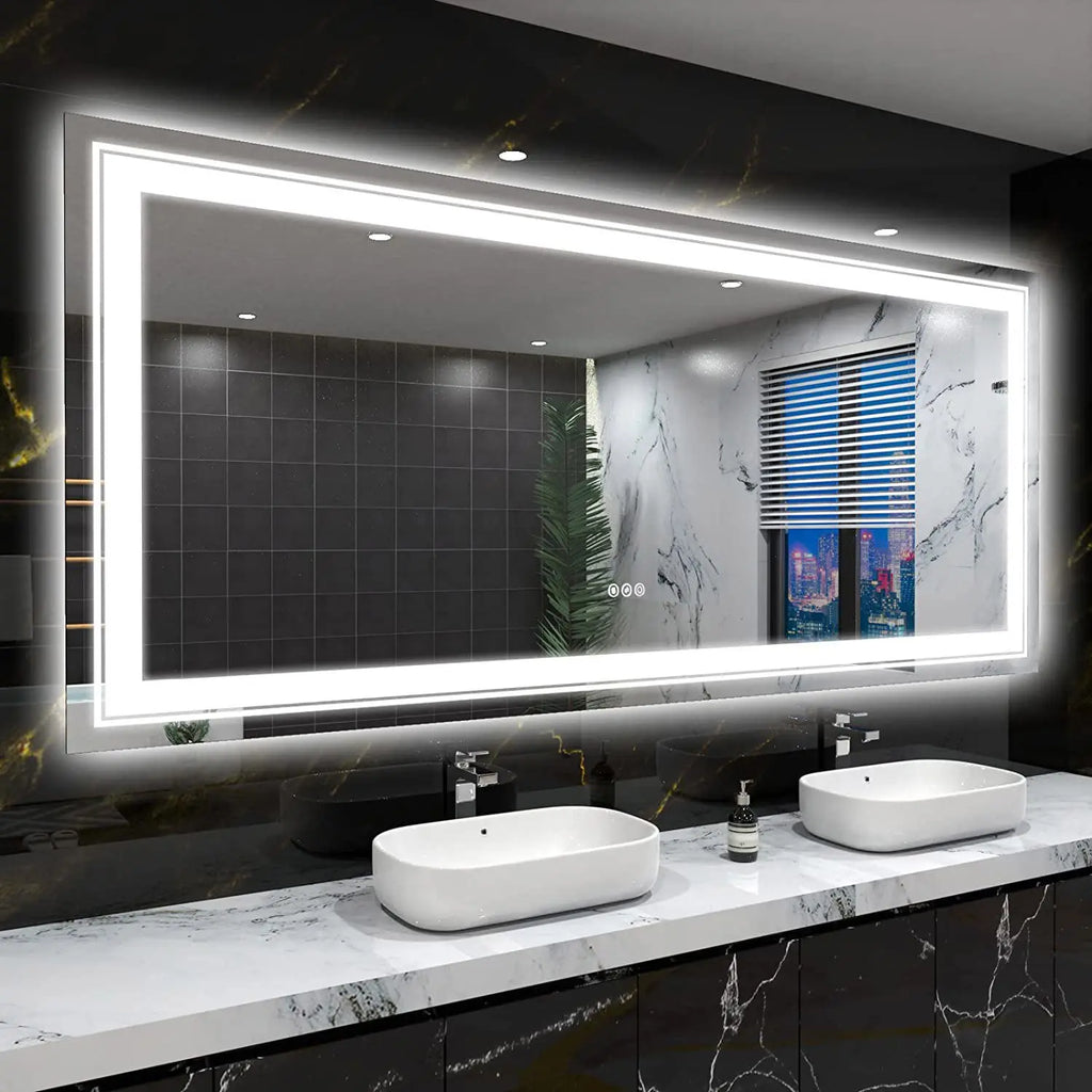 48"X24" LED Bathroom Mirror with Lights, Anti-Fog, Dimmable, Backlit + Front Lit, Lighted Bathroom Vanity Mirror