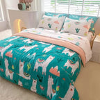 Comforter Set Bed in A Bag Size 7 Pcs Cute Alpaca Tropical Plant Cactus Bedding Set
