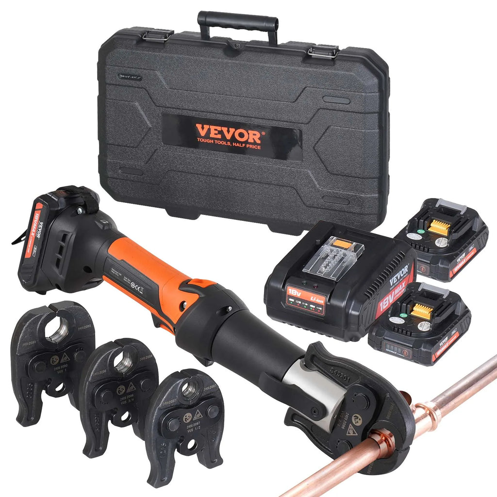 Pipe Crimping Tool 18V Electric Pro Press Tool for 1/2" 3/4" 1" Copper Pipes Press Tool Kit with 3 Jaws 2Pcs Batteries