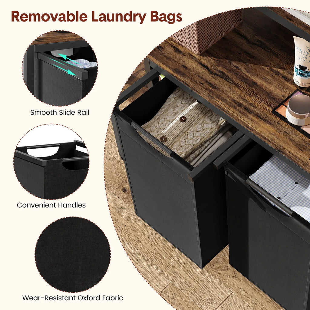 2 Section Laundry Sorter Basket with 2 Pull-Out Removable Bags