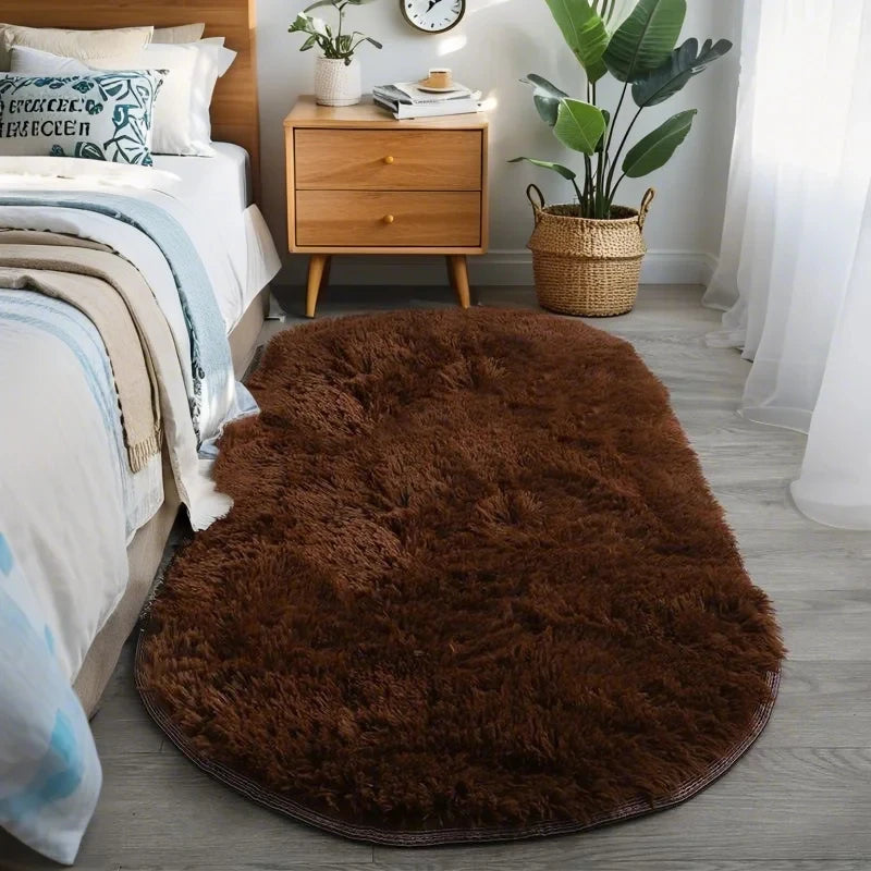 Fluffy Oval Plush Carpet Extra Soft For Living Room Sofa Area Bedroom Non-Slip
