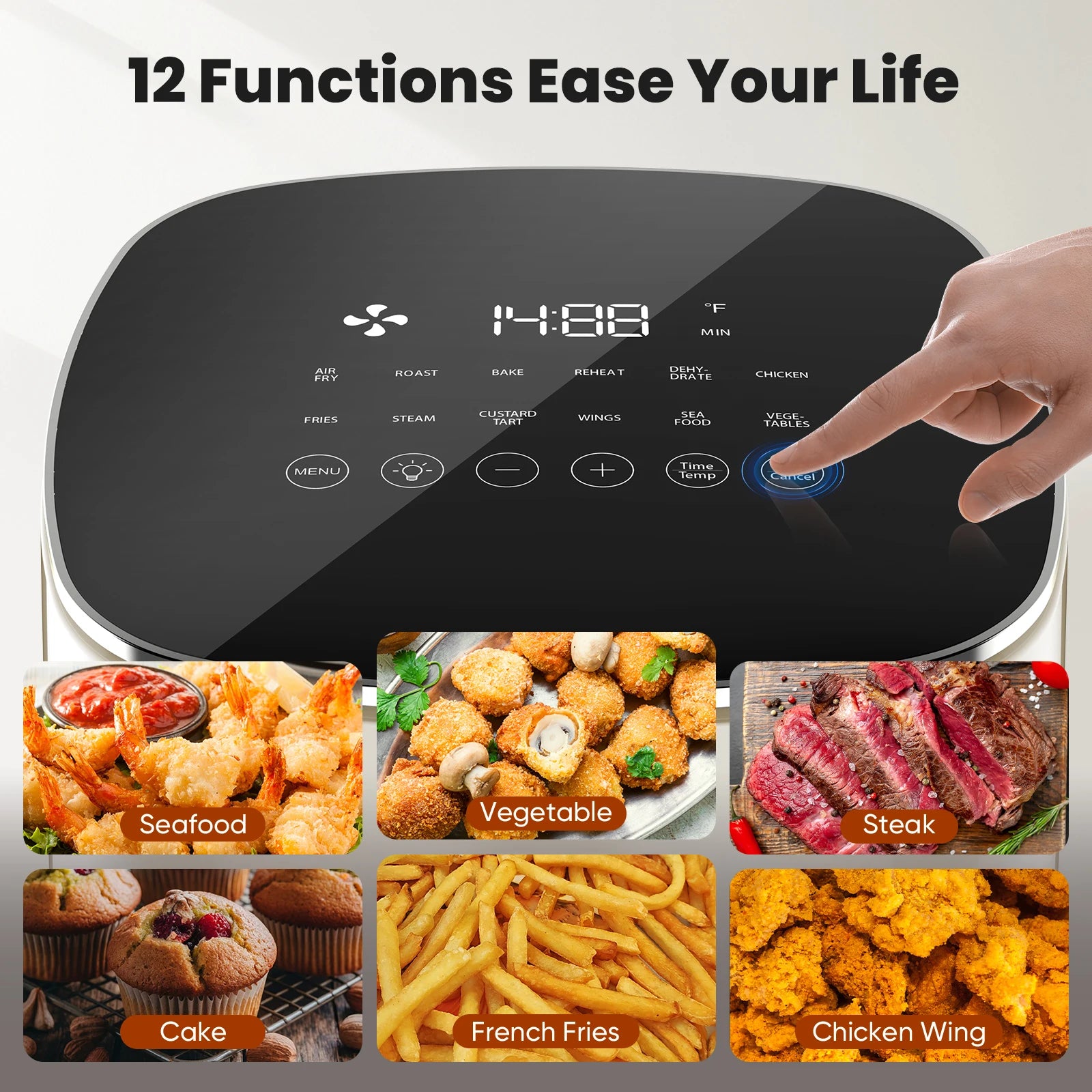 6 Quart Electric Air Fryer with Window Square 400F 12-in-1 Air Fry