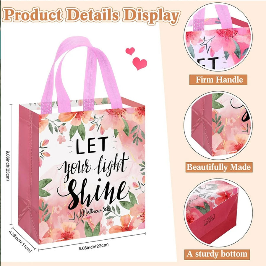 32 Pcs Bible Verse Flower Gift Bag with Handles, Reusable Gift Bags