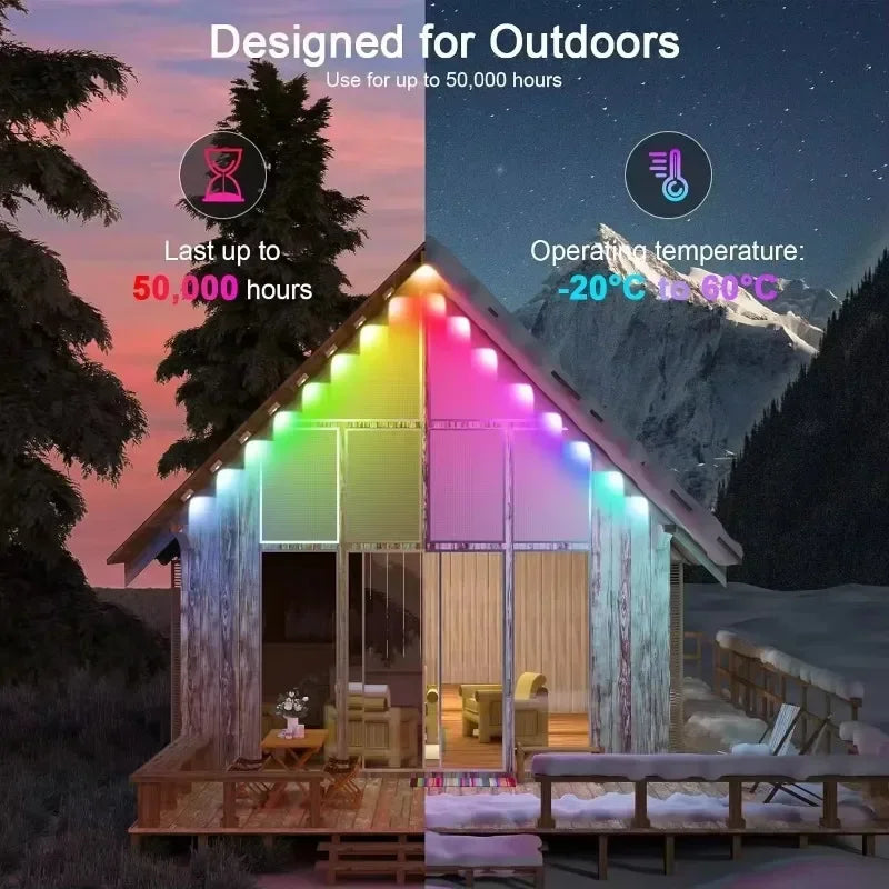 90M Smart Outdoor Eaves LED Lights String Bluetooth Controller, Color Changing with DIY Scene Modes