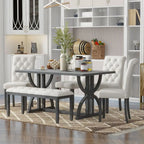 6Piece Farmhouse Dining Table Set, 60 L Rectangular Table, 4 holstered Chairs and Bench