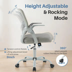 Ergonomic Mid Back Desk with Lumbar Support 360° Swivel Height Adjustable with Flip-up Armrest