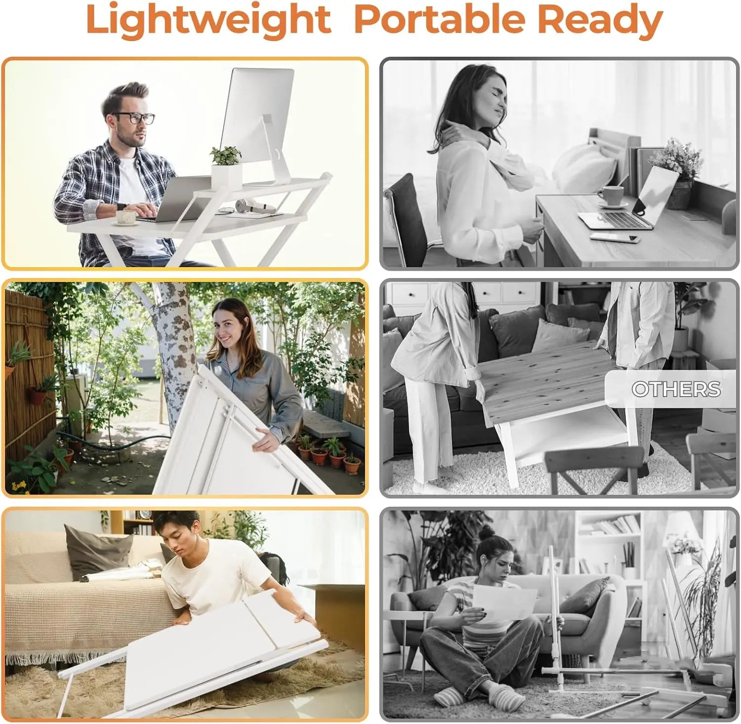 2-Tier Compact Computer Table with Shelf, Space Saving Foldable for Home Office or Dorm, White