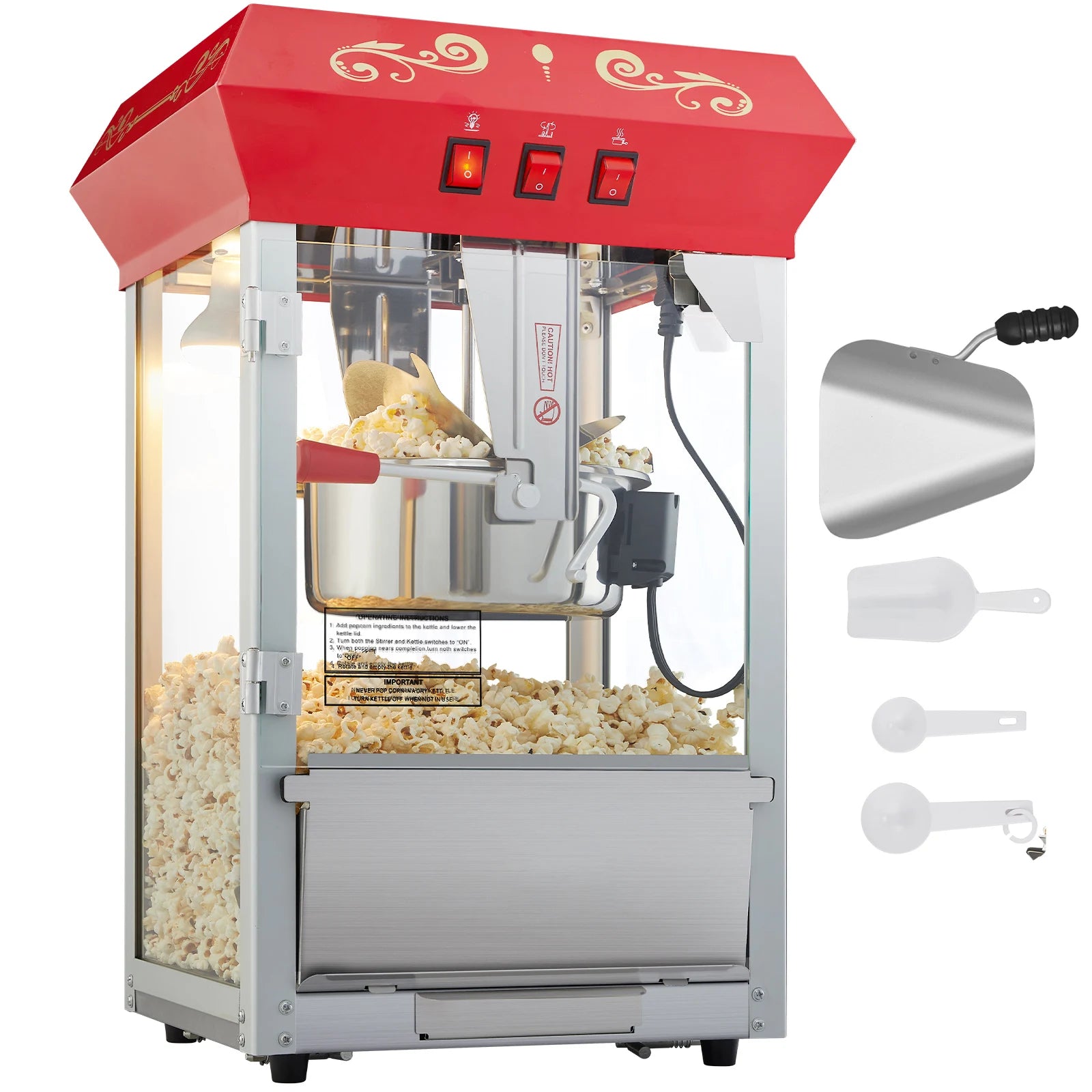 Electric Popcorn Maker Automatic Corn Cookware with Scoop Spoon