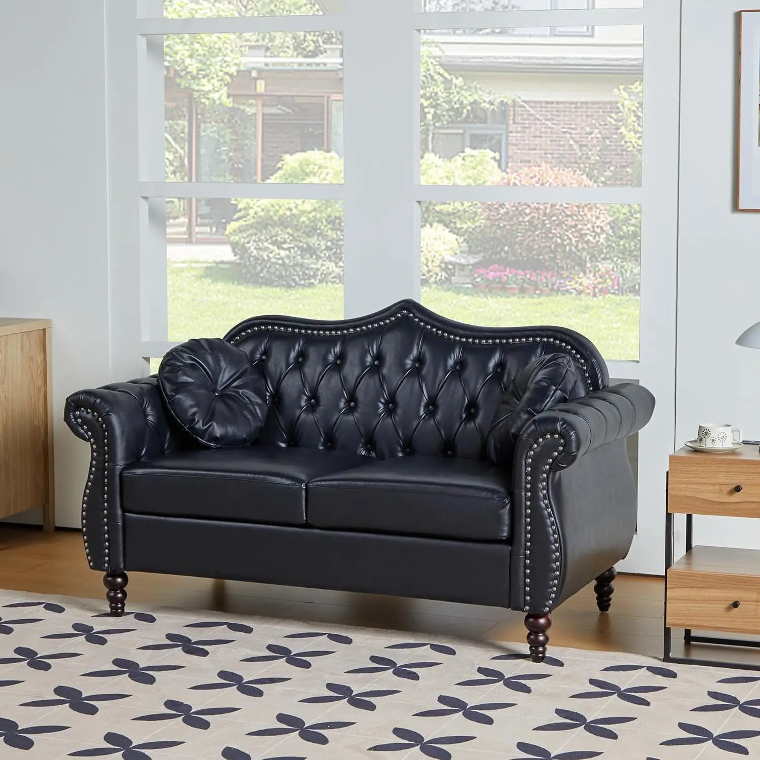 Mid-Century Modern PU Upholstered 2 Seater Sofa