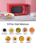 Retro Small Microwave Oven With Compact Size, 9 Preset Menus, Position-Memory Turntable, Mute