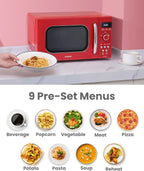 Retro Small Microwave Oven With Compact Size, 9 Preset Menus, Position-Memory Turntable, Mute