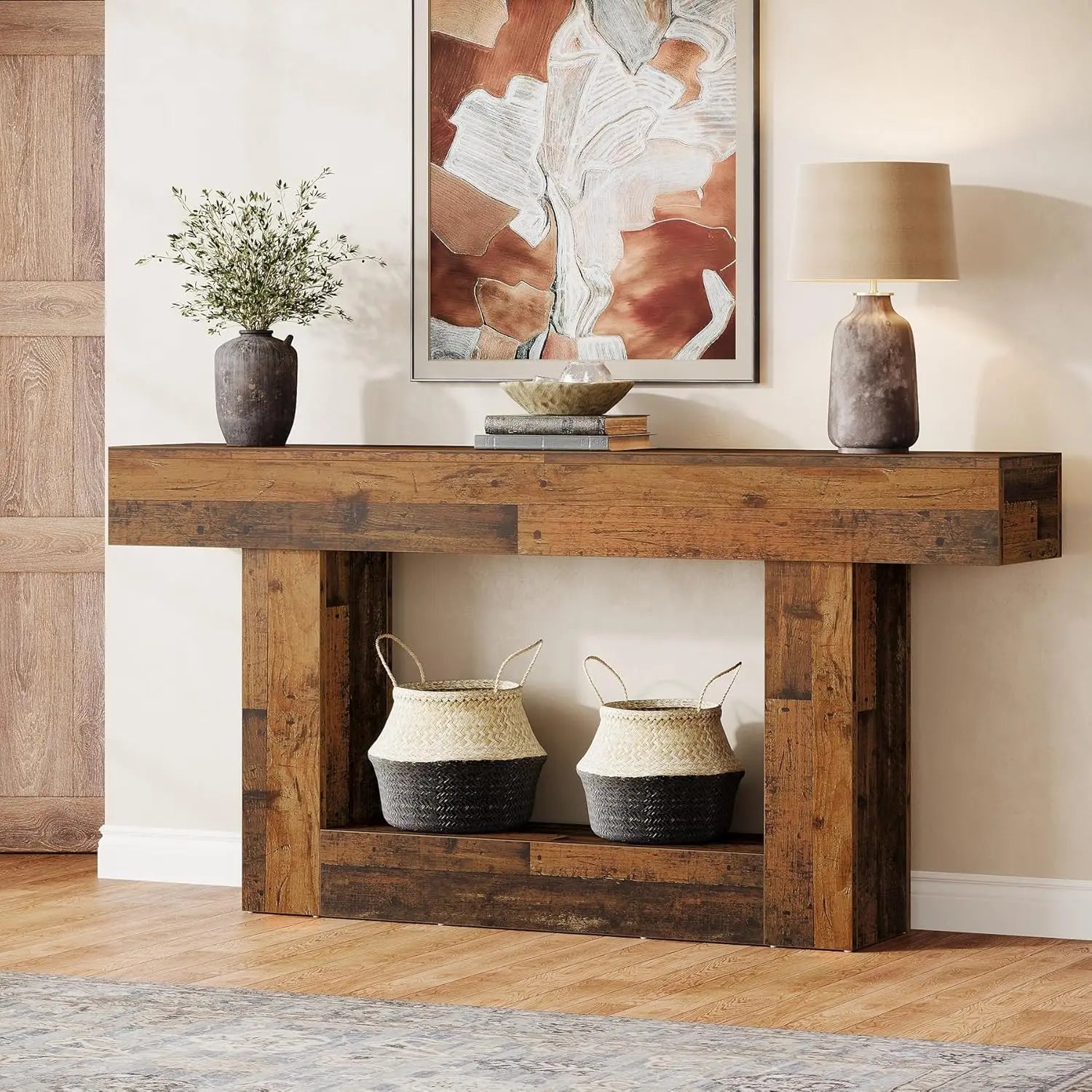 Farmhouse 2-Tier Entryway Table with U-Shaped Base