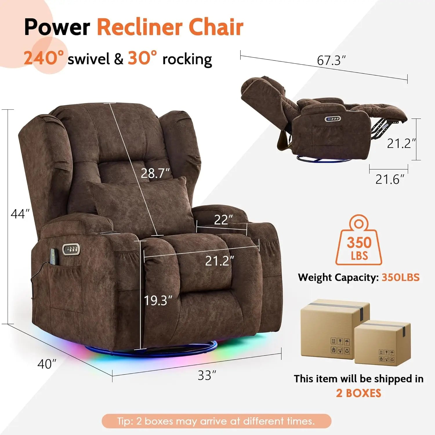 Dual Motor Power Swivel Rocker Recliner Chair with Massage & Heat
