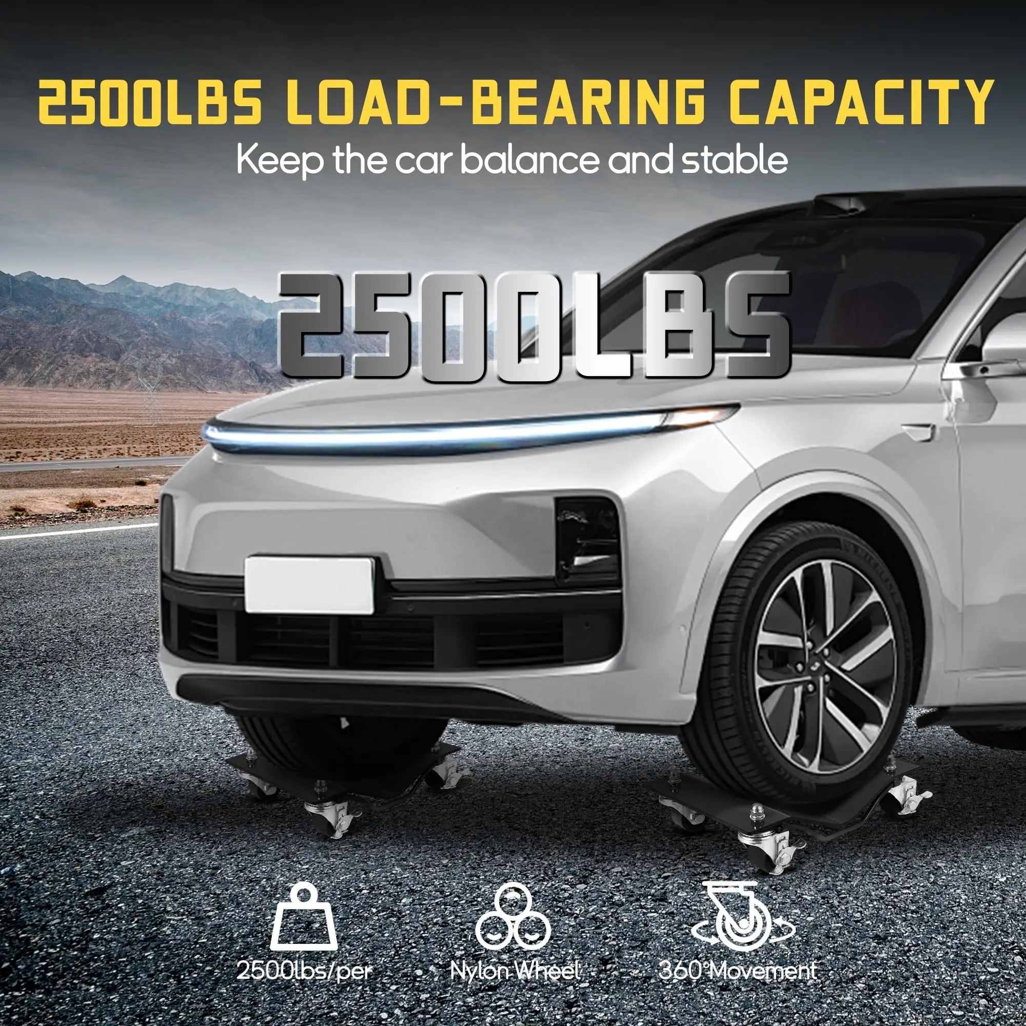 Heavy Duty Vehicle Dolly for Moving Car with 2.5 Inch Nylon Wheels