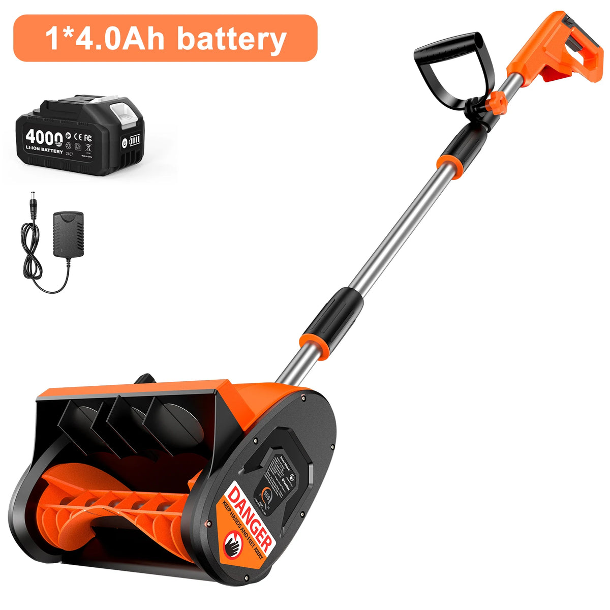 Electric Snow Shovel 900W Brushed Motor 20V Cordless Snow Blower 2*4000mAh Rechargeable Battery Powered Handheld Snow Thrower