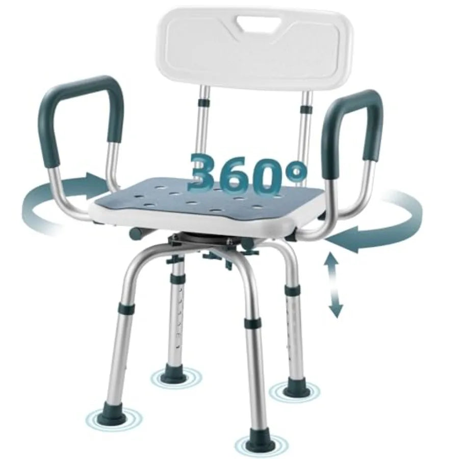 Swivel Shower Chair with Arms and Back 400 lbs Heavy Duty Shower Seat for Inside Shower Stall and Bathtub Height Adjustable