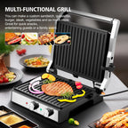 1600W 4-Slice Panini Press With Timer, Adjustable Temp & 180° Opening