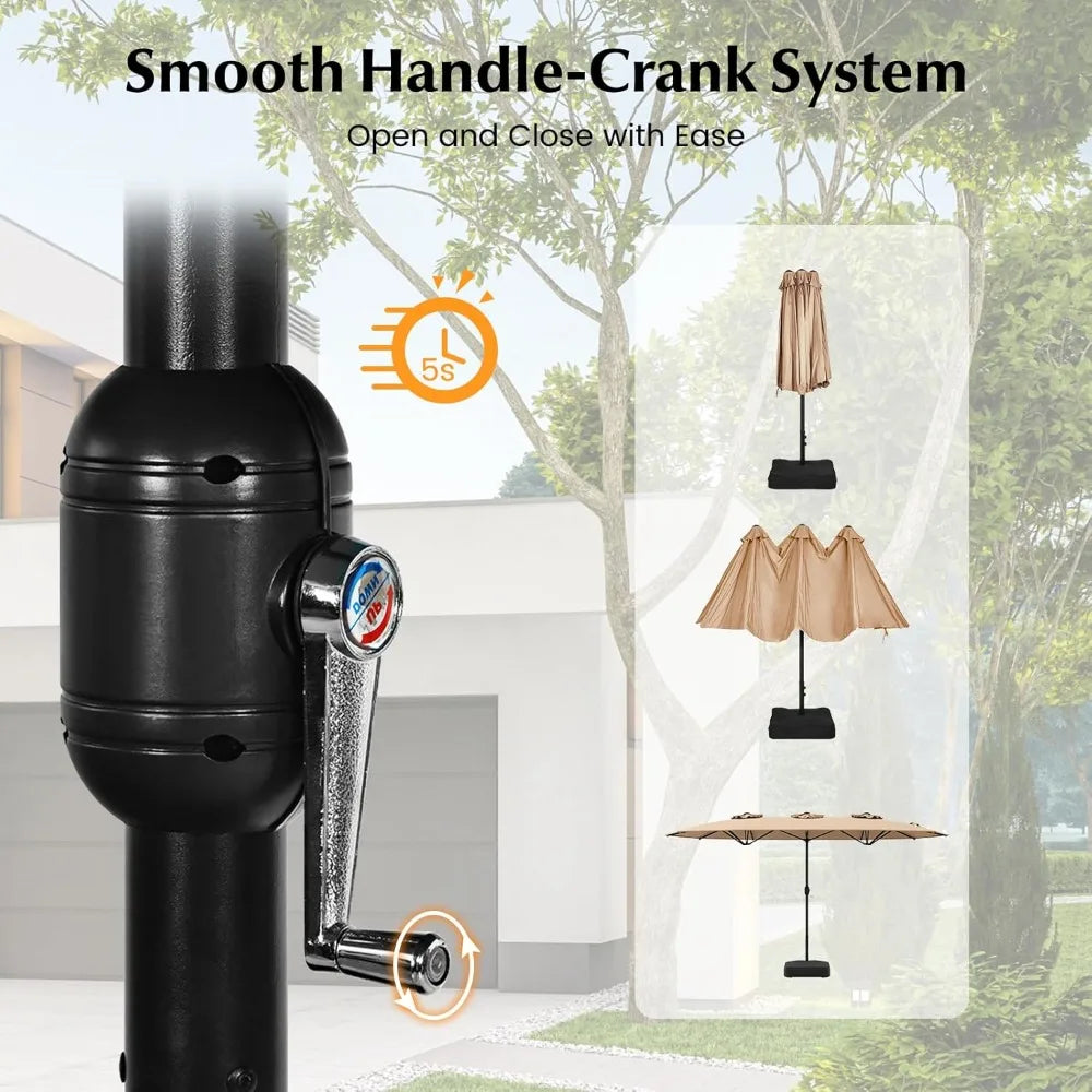 10 Pieces Patio Wicker Dining Set w/Double-Sided Patio Umbrella