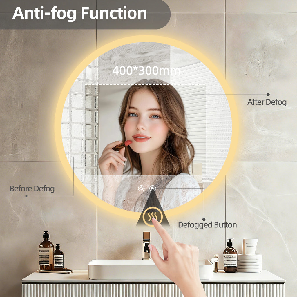 Wall Vanity Mirror with Aluminum Frame, Anti-Fog, Stepless Dimming, 3000K/4000K/6000K