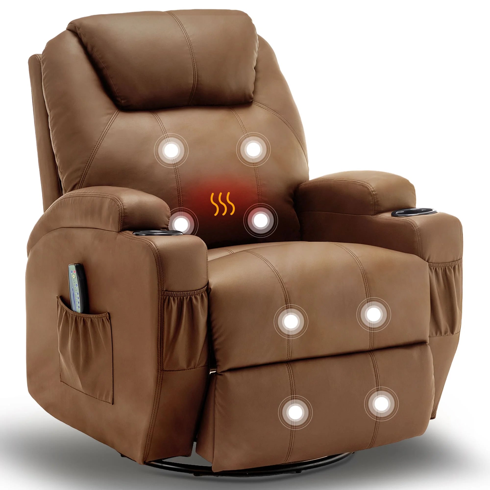 Recliner Chair with Massage and Heat, 360° Swivel Rocking Chairs for Adults, Remote Control and Cup Holder