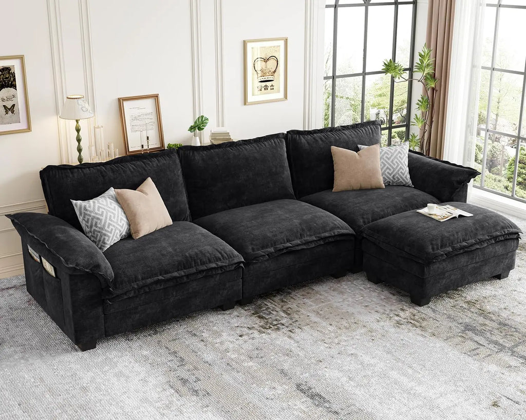 U-Shaped Modular Sectional Sofa, Cloud Couch with Ottoman,