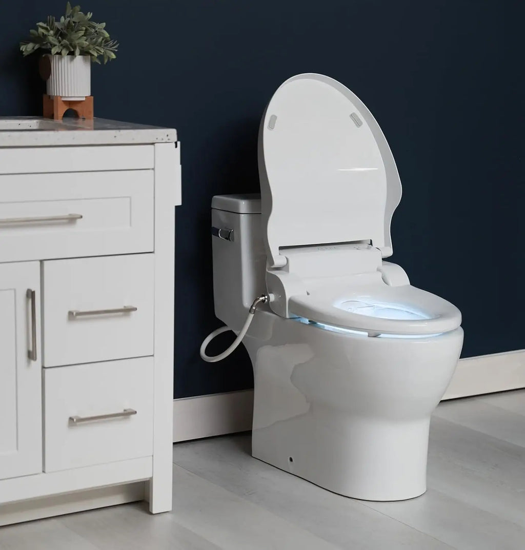 Elongated Bidet Toilet Seat, White, LED Light, Wireless Remote