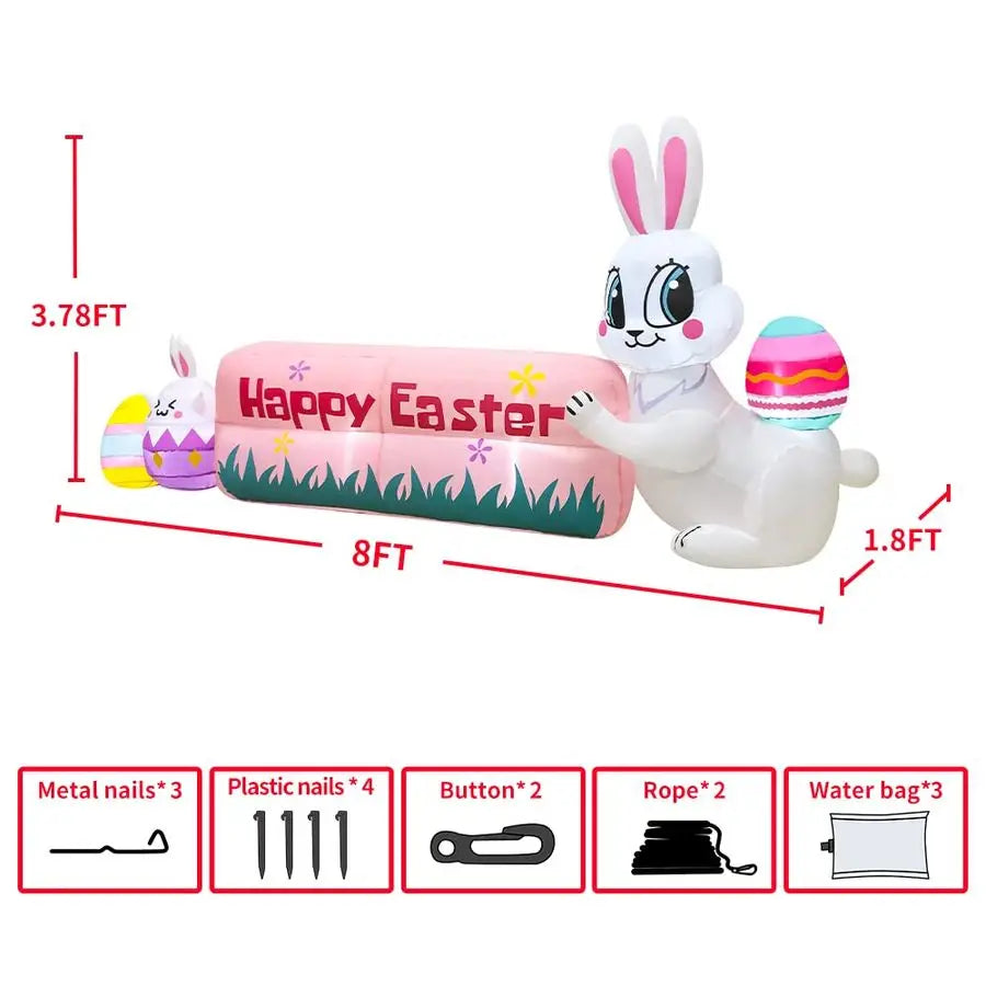 Easter Bunny Outdoor Decoration with Happy Easter Banner, Built in LED Lights, Blow Up Yard Decoration