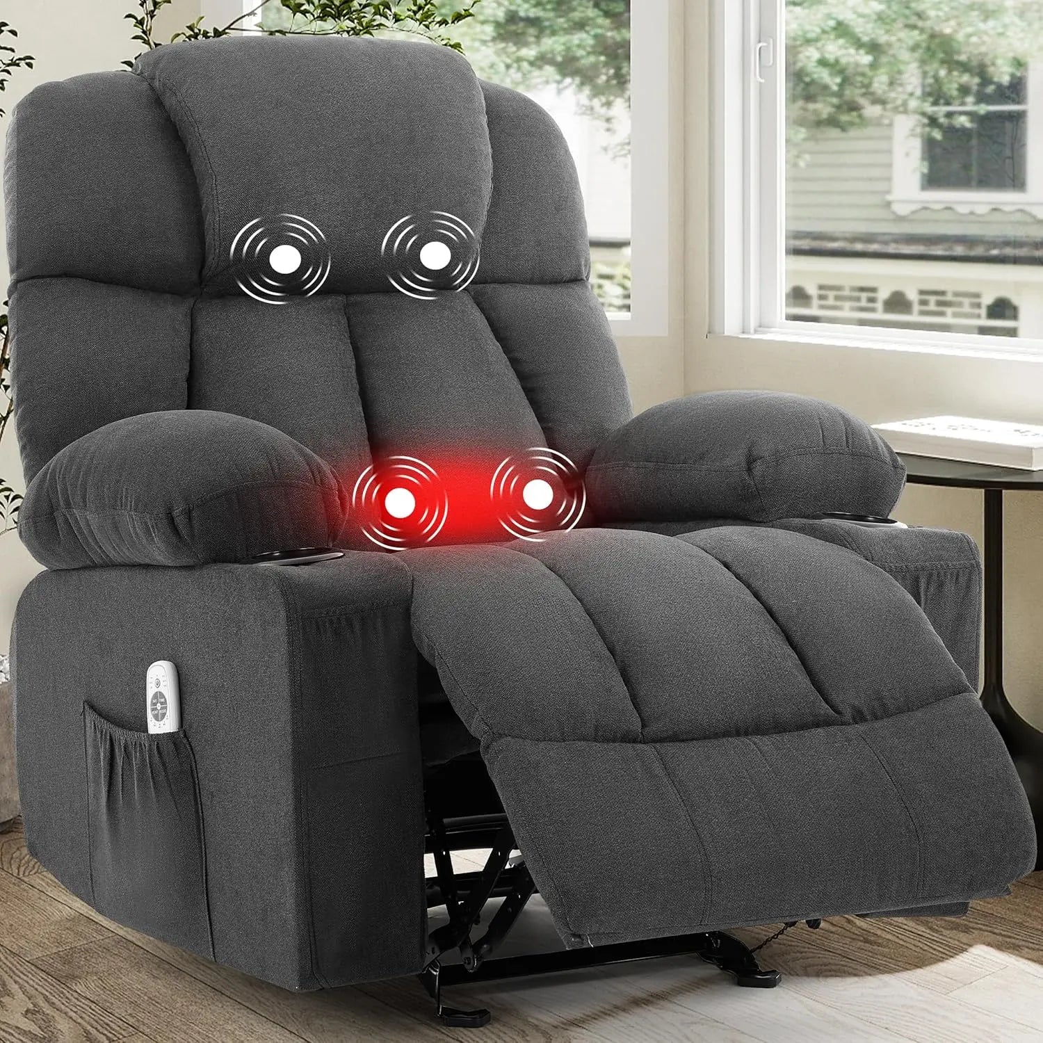 Massage Rocker Recliner Chair with Heat & Vibration 4 Pockets 2 Cup Holders