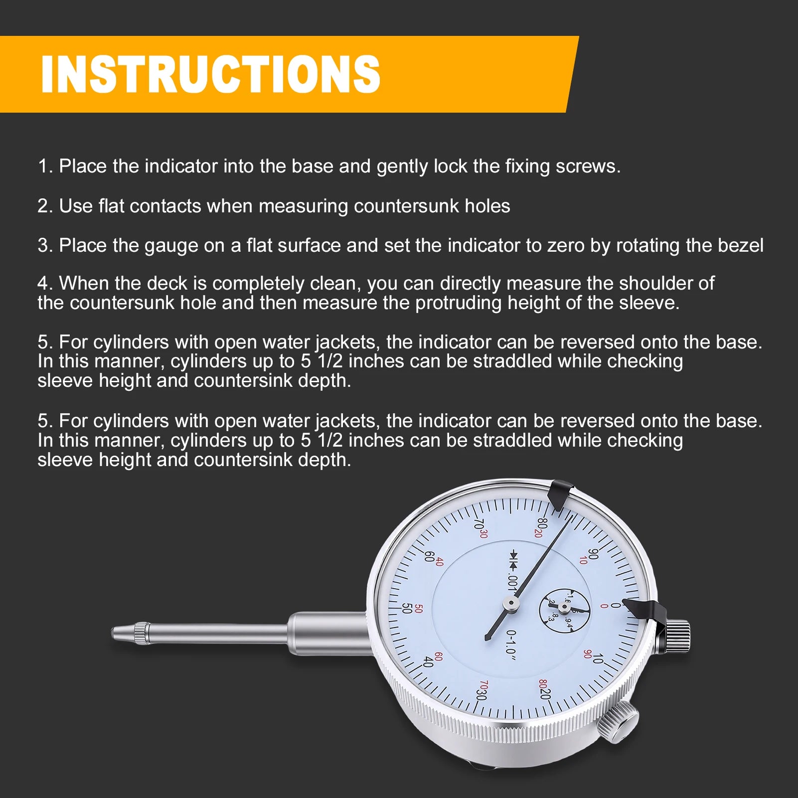 Sleeve Height and Counter Bore Gauge for All Compression-Ignition Engines Portable Cylinder Bore Gauge 0-1.00" Range 0.001"