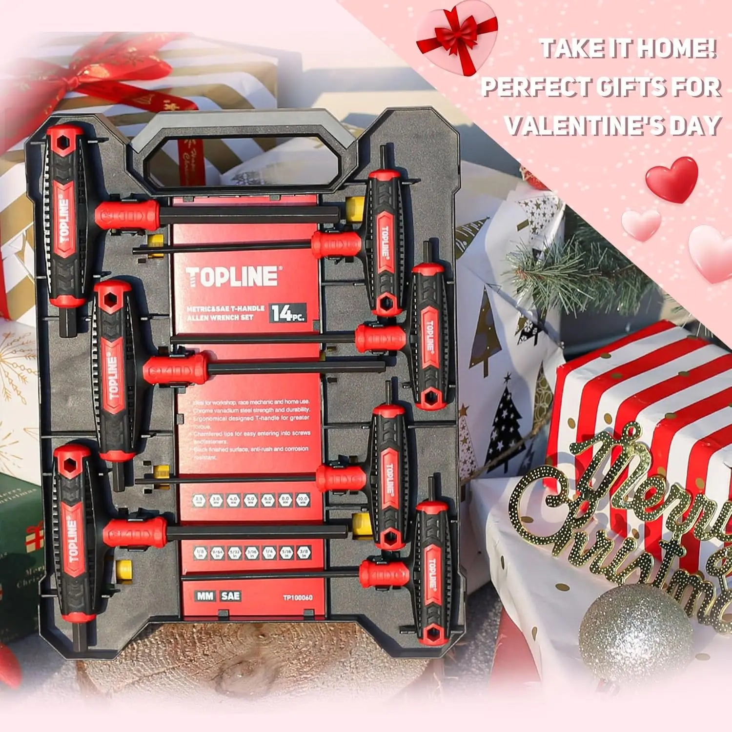 14-Piece Metric & SAE T-Handle Allen Wrench Set with Storage Box, Portable Hex Key for Home Repair and Maintenance