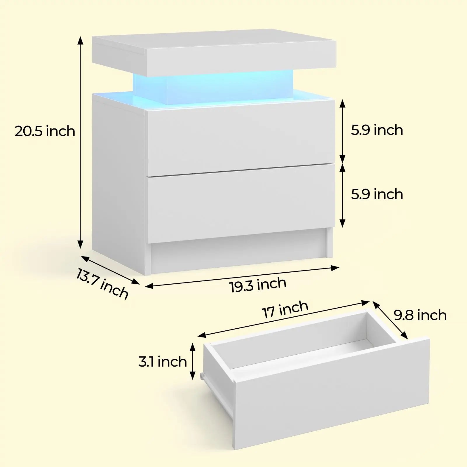 LED Nightstands with 2 Drawers