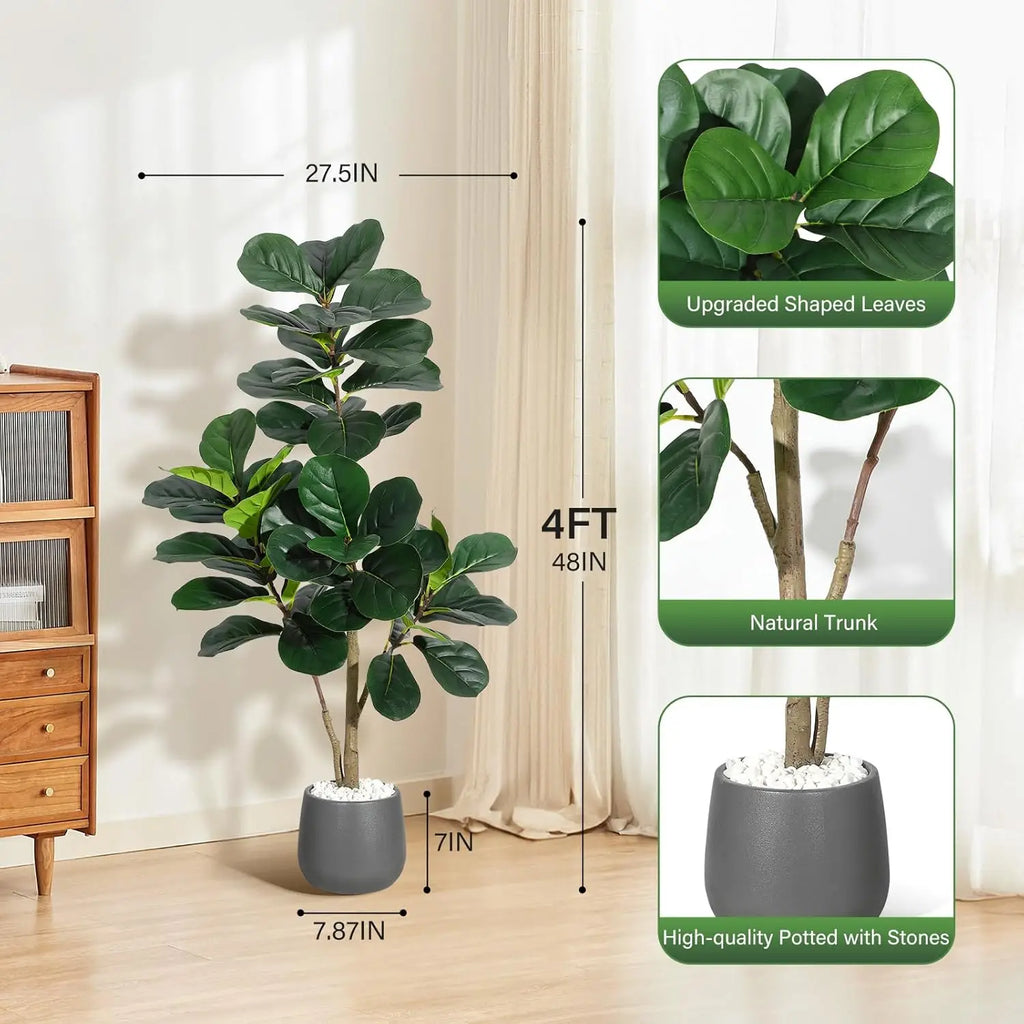 4FT/5FT/6FT/7FT Fiddle Leaf Fig Tree Artificial with Leaves, Realistic Faux Ficus