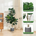 4FT/5FT/6FT/7FT Fiddle Leaf Fig Tree Artificial with Leaves, Realistic Faux Ficus
