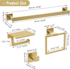 Brushed Gold Bathroom Hardware Accessorie Set 23.6 Inch Towel Bar Set 5-Pieces Towel Rack&Holder Set for Bathroom,Upgraded Toilet Paper Holder with Shelf,Stainless Steel Wall-Mounted