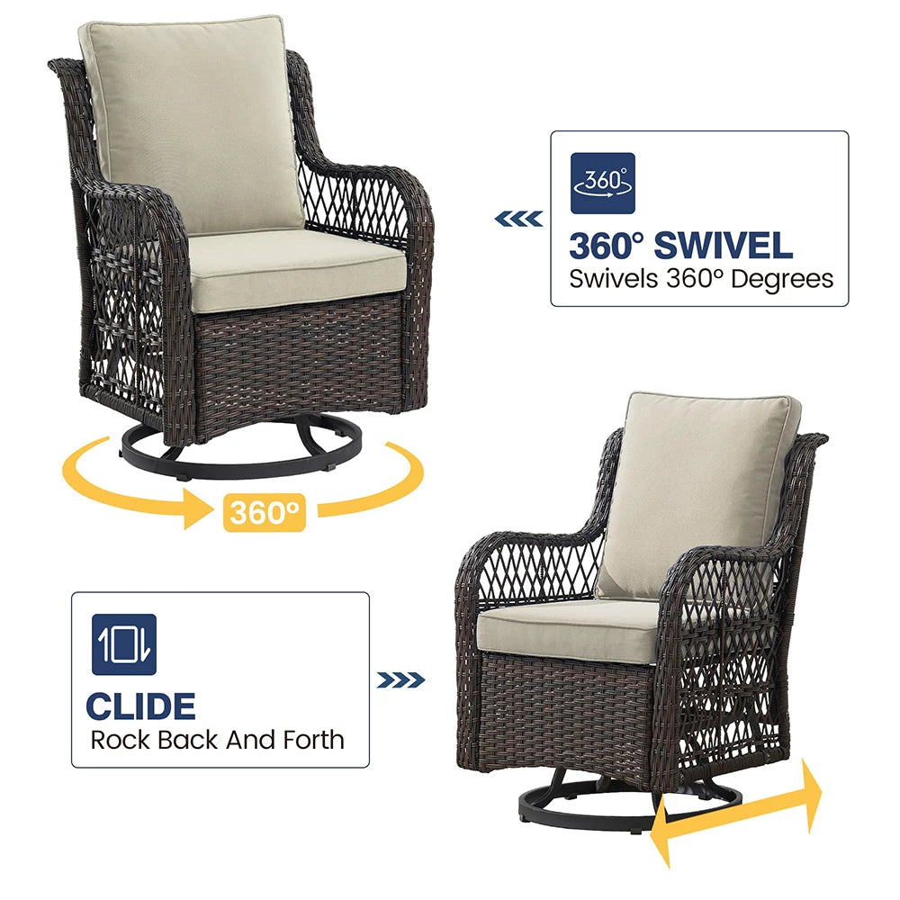 3-Piece Wicker Swivel Rocking Patio Set, 2 Chairs & Glass Table