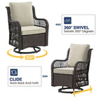 3-Piece Wicker Swivel Rocking Patio Set, 2 Chairs & Glass Table