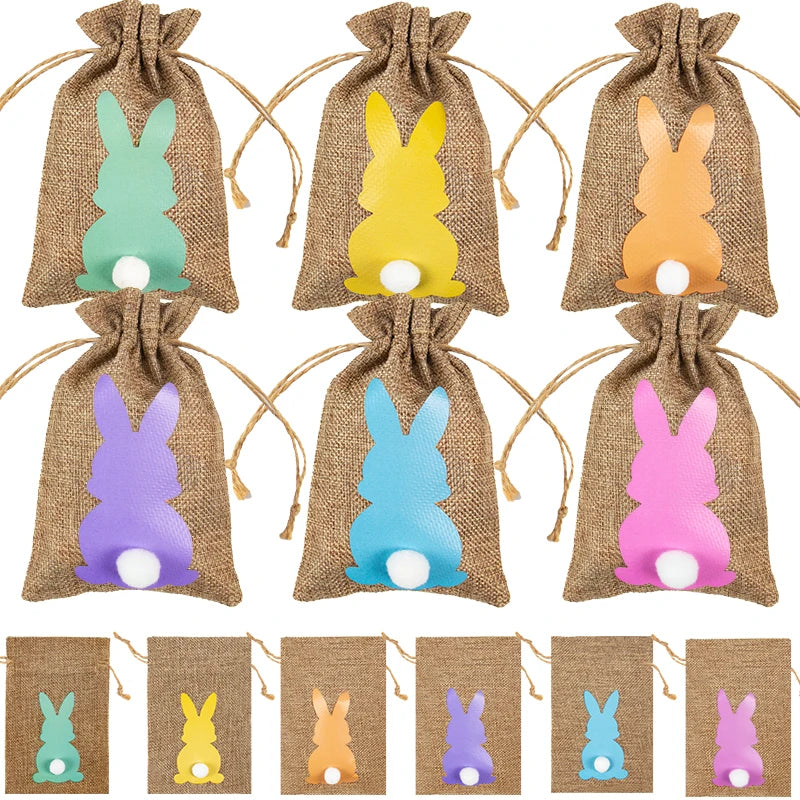 6/12/24pcs Jute Linen Treat Gift Bags for Easter