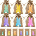 6/12/24pcs Jute Linen Treat Gift Bags for Easter