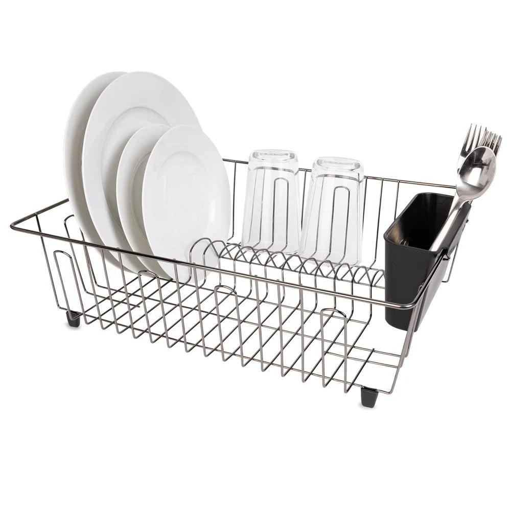Large Wire Drying Rack with Cutlery Cup, Rust Resistant Metal