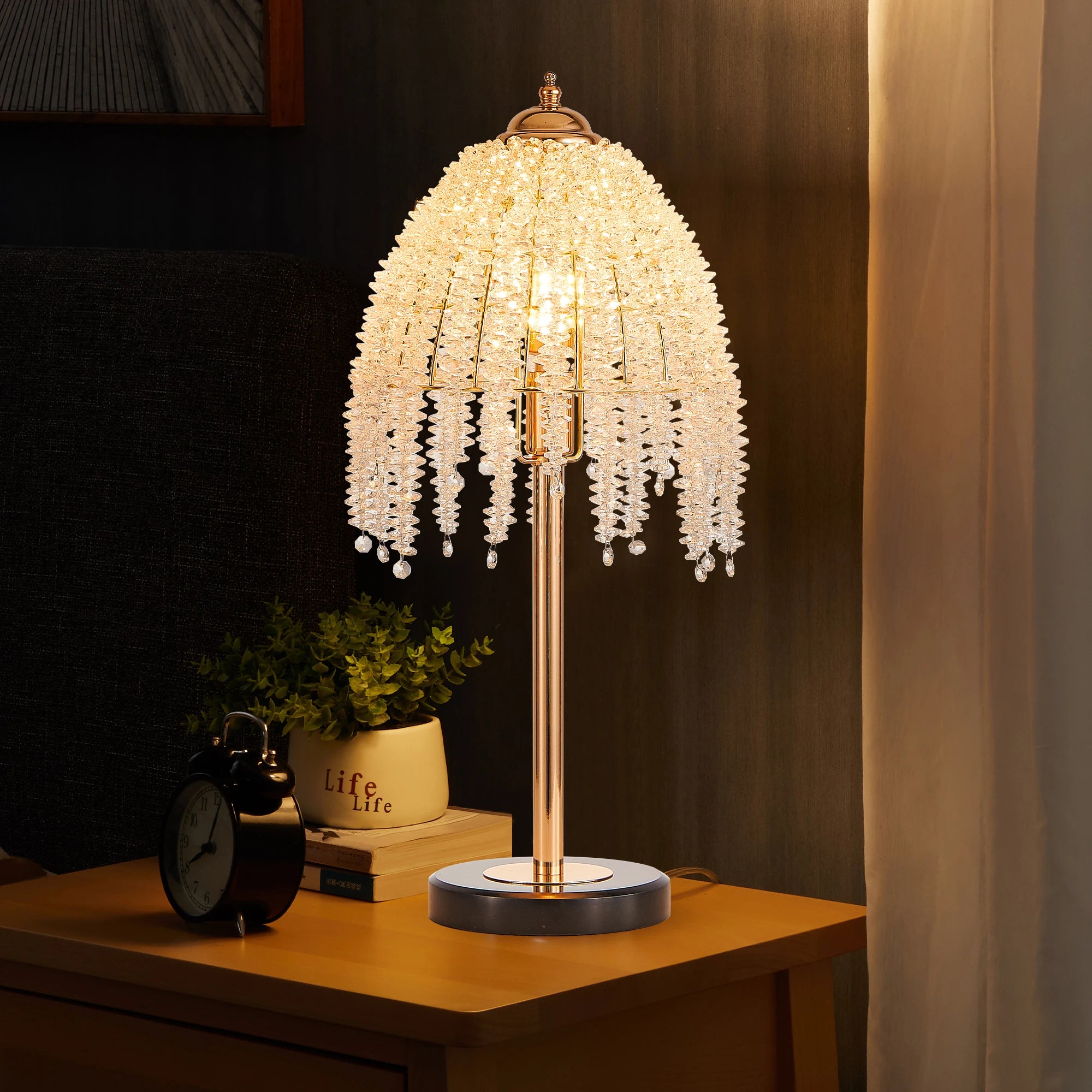 Elegant Crystal Table Lamp Vintage Waterfall Design