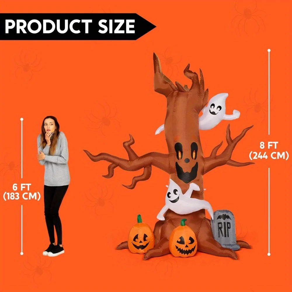 8 FT Halloween Inflatable Scary Tree with Ghost Decorations, Pumpkin and Tombstone, Blow Up Inflatables with Build-in LEDs for Halloween Party Indoor, Outdoor, Yard, Garden, Lawn Decorations