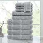 10 Piece Cotton Towel Set Soft Absorbent Bath Towels Quick Dry Durable Washcloths Hand Towels Popcorn Textured