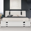 Modern Faux Leather Bed Frame with Iron Pieces Decor, Low Profile Platform Bed Adjustable Headboard