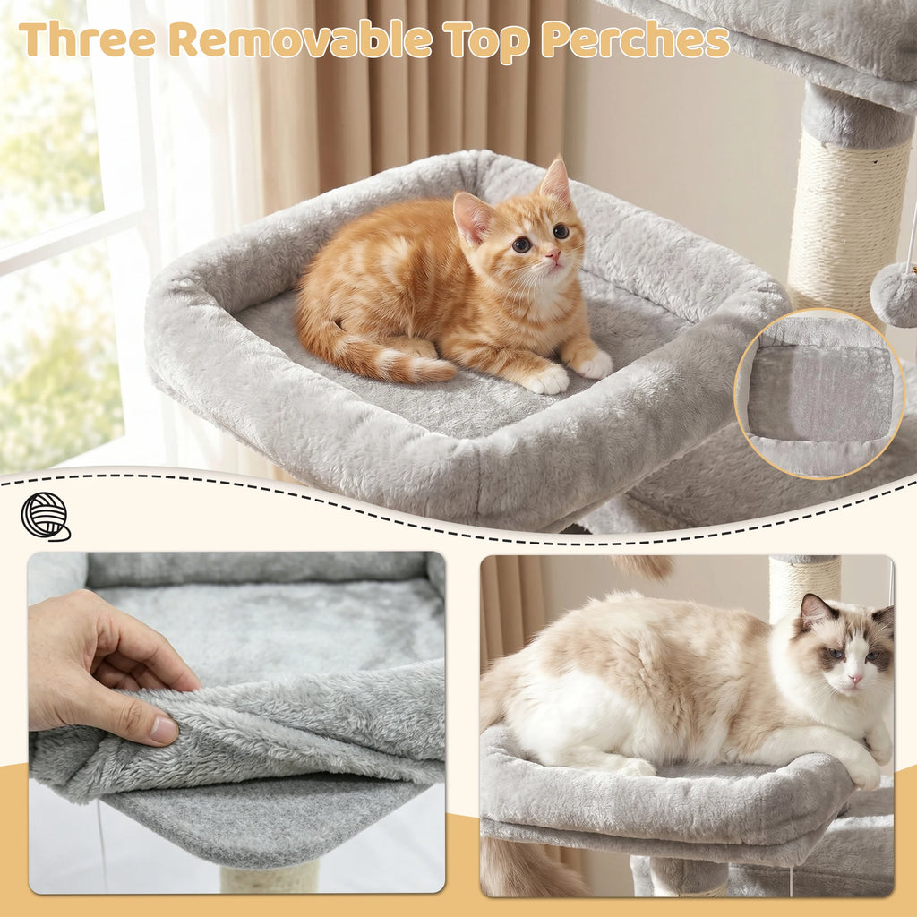 68in Large Multi Level Cat Tree Tower Indoor Activity Center 2 Condos 3 Plush Perches Scratching Post