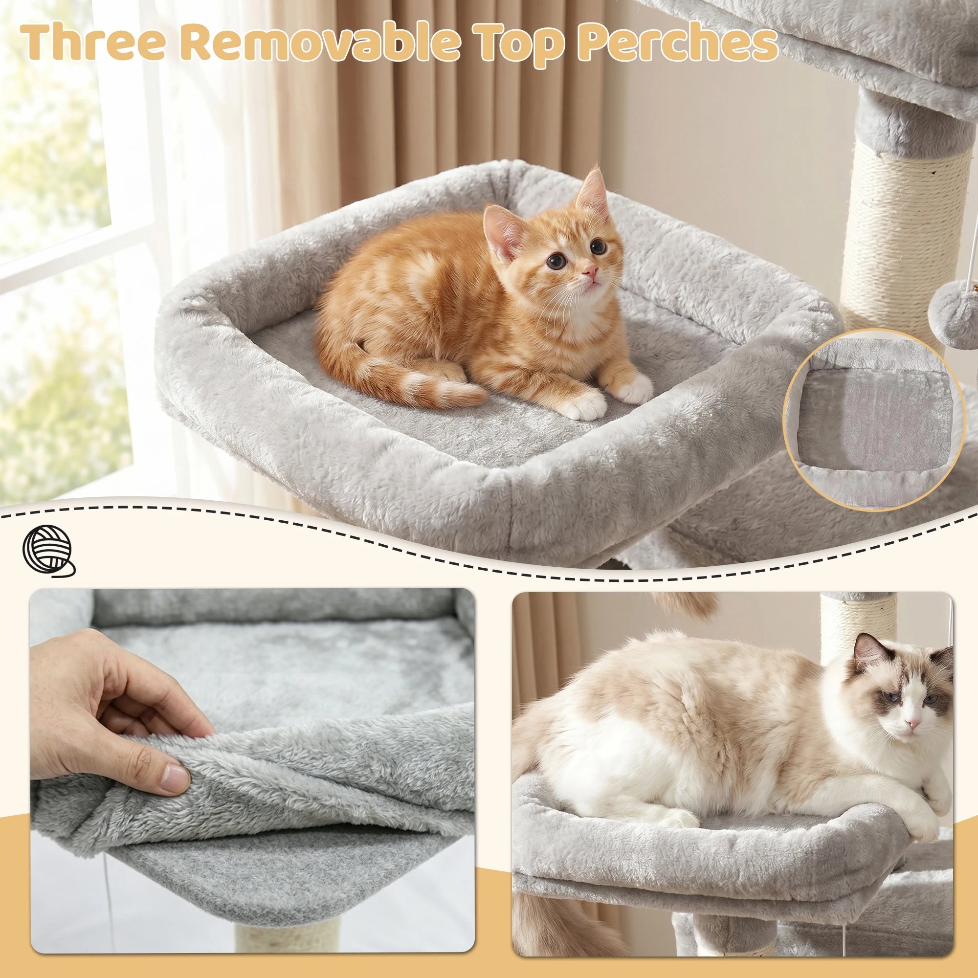 68in Large Multi Level Cat Tree Tower Indoor Activity Center 2 Condos 3 Plush Perches Scratching Post