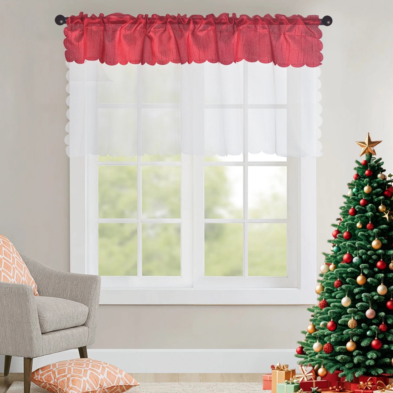 2PCS  rod pocket type Tulle Sheer joint with Blackout curtains