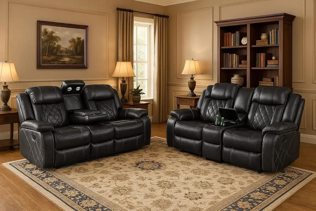 Electric Recliner Chair with LED Light, Sectional Sofa Loveseat with Wireless Charging
